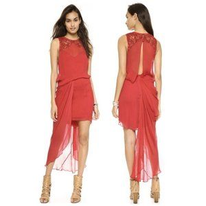 Free People Dress Size 2 Red Beaded Hi-Low Draped Chiffon Christmas Holiday